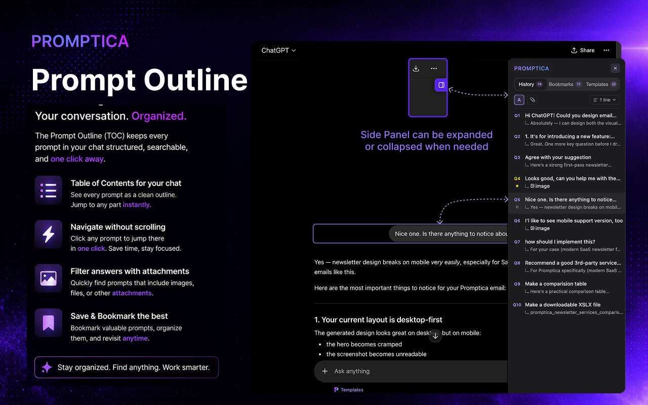 Instant prompt outline for long chats